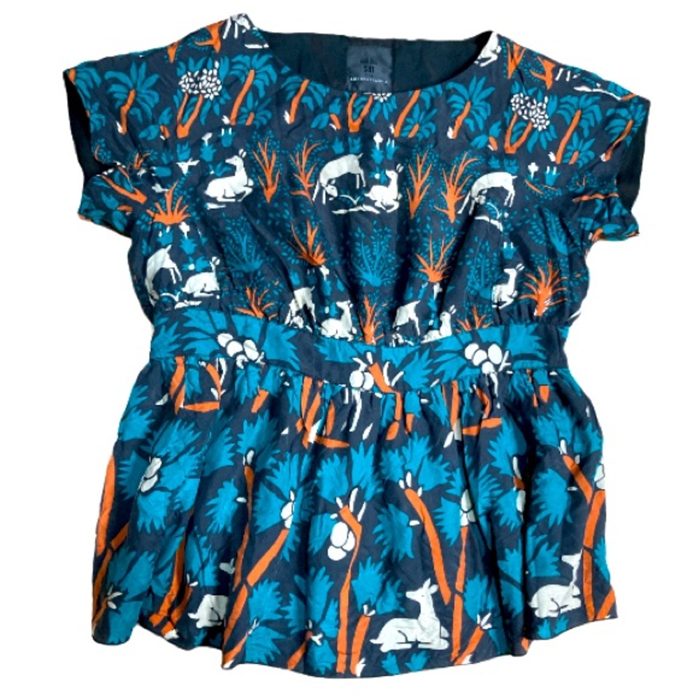 Anna Sui Blue and Orange Animal Print Blouse